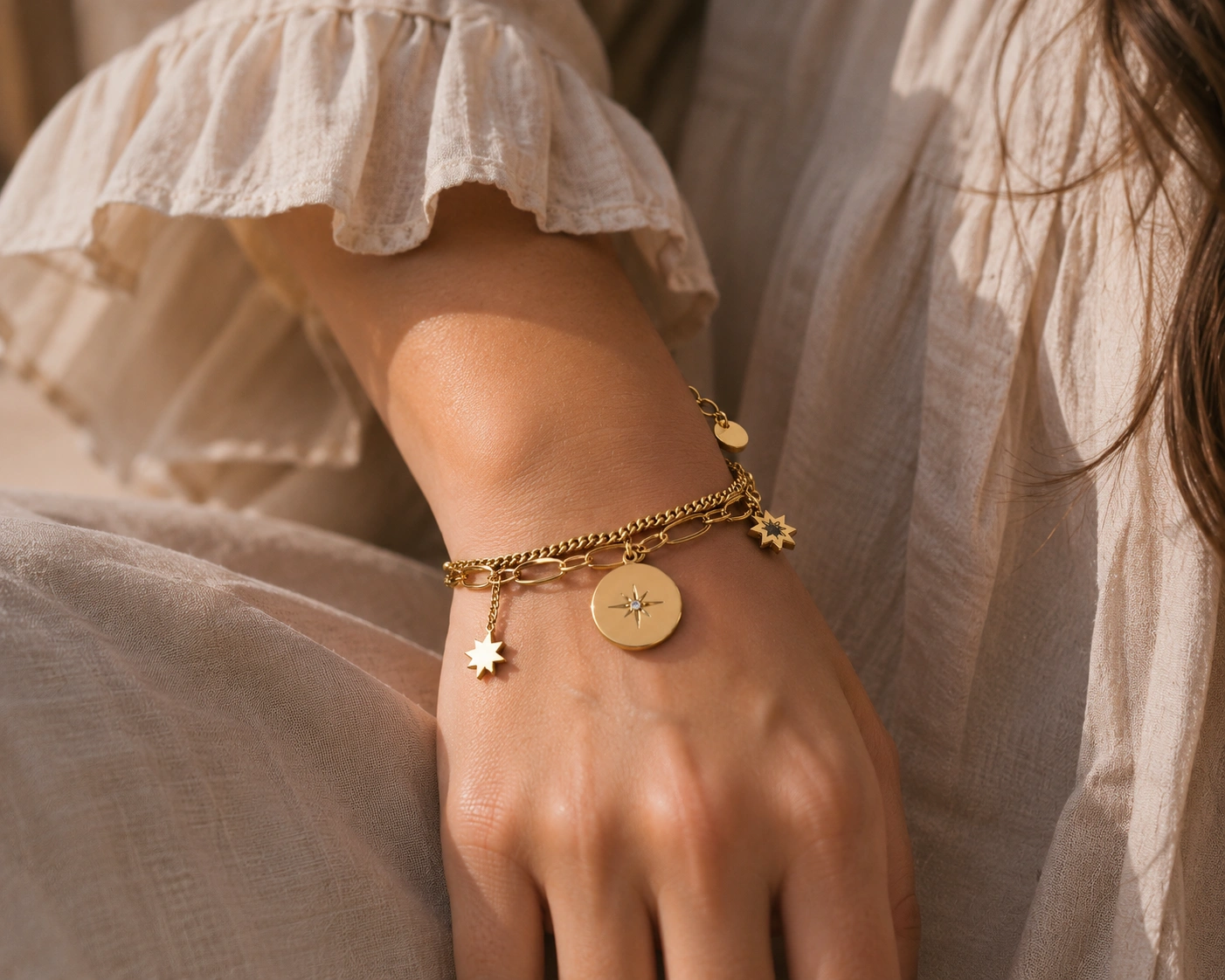 Bracelet Double Rang à Pampilles Étoiles & Strass
